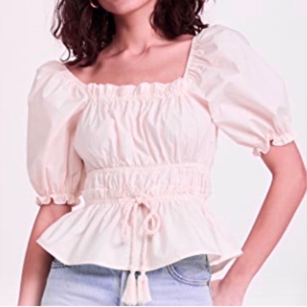 Moon River Size S Tassel Puff Sleeve Top Peasant Blouse Pink